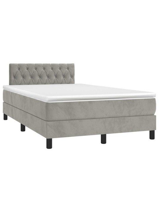 Box spring postel s matrací a led světle šedá 120x190 cm samet