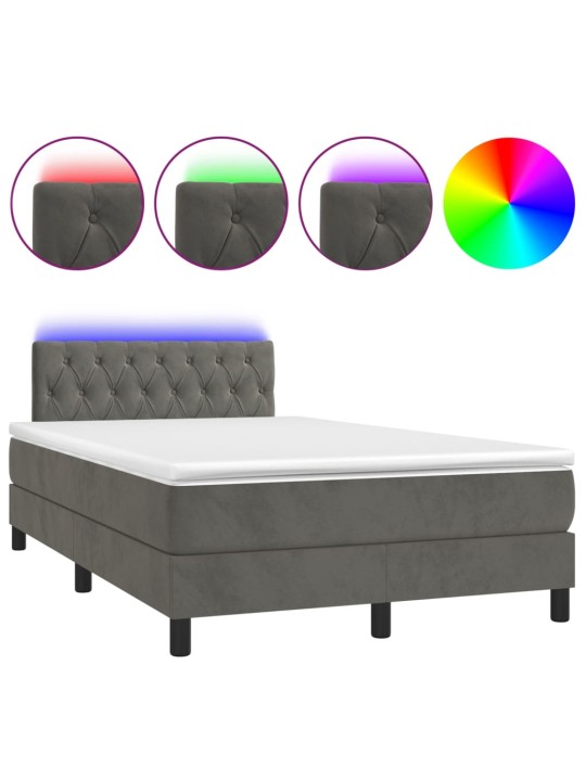 Box spring postel s matrací a LED tmavě šedá 120 x 190 cm samet