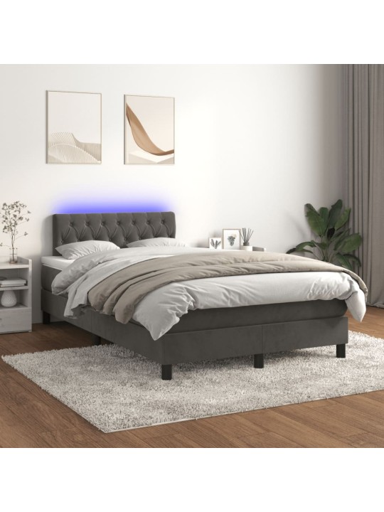 Box spring postel s matrací a LED tmavě šedá 120 x 190 cm samet