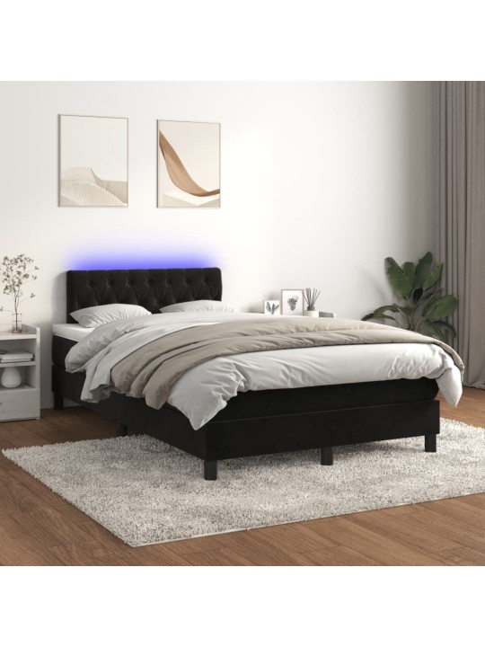 Box spring postel s matrací a LED černá 120 x 190 cm samet