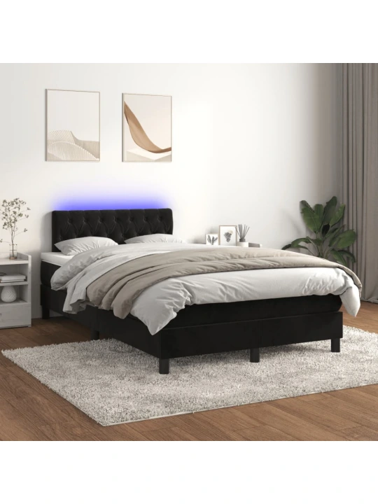 Box spring postel s matrací a LED černá 120 x 190 cm samet