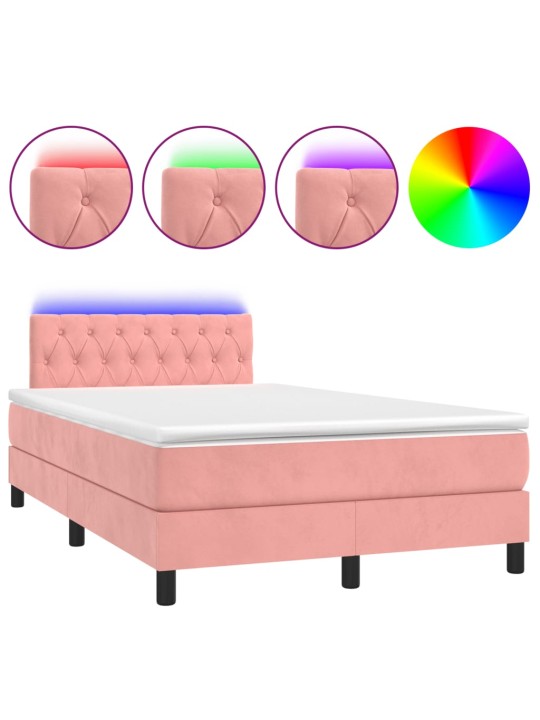 Box spring postel s matrací a led růžová 120 x 190 cm samet