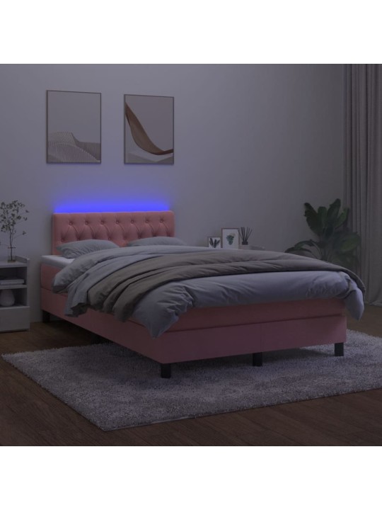 Box spring postel s matrací a led růžová 120 x 190 cm samet