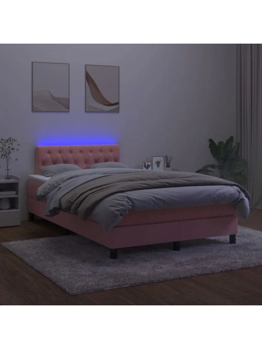 Box spring postel s matrací a led růžová 120 x 190 cm samet