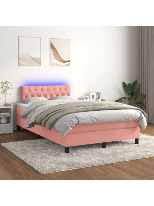 Box spring postel s matrací a led růžová 120 x 190 cm samet