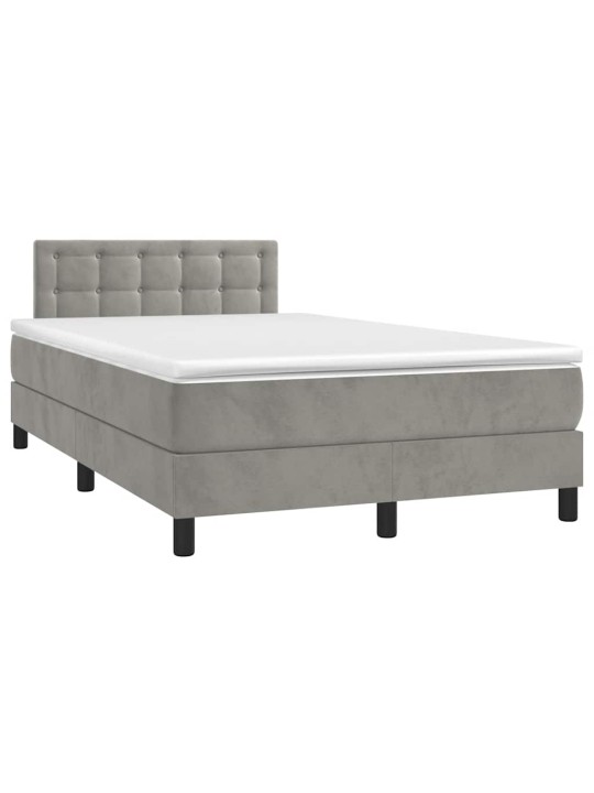 Box spring postel s matrací a led světle šedá 120x190 cm samet