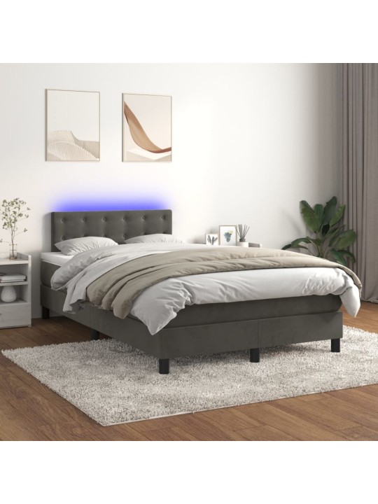 Box spring postel s matrací a LED tmavě šedá 120 x 190 cm samet