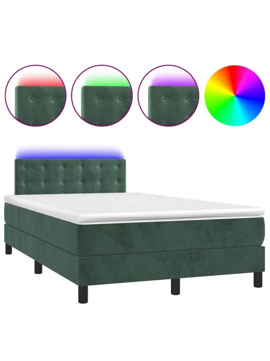 Box spring postel s matrací a led tmavě zelená 120x190 cm samet