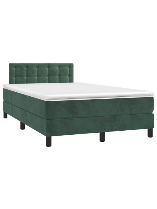 Box spring postel s matrací a led tmavě zelená 120x190 cm samet
