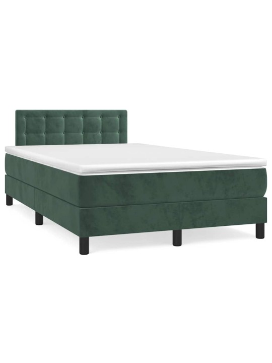 Box spring postel s matrací a led tmavě zelená 120x190 cm samet