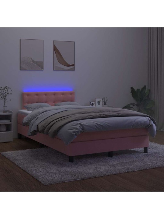 Box spring postel s matrací a led růžová 120 x 190 cm samet