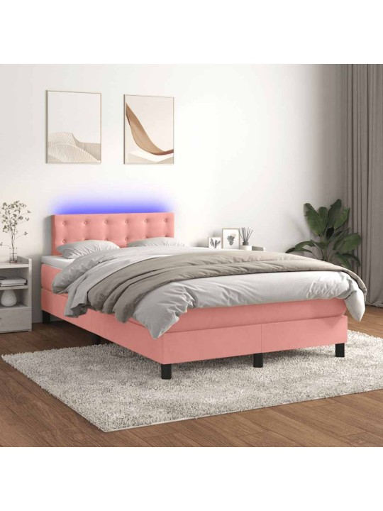 Box spring postel s matrací a led růžová 120 x 190 cm samet