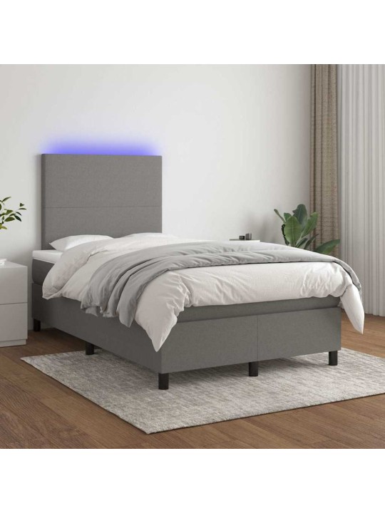 Box spring postel s matrací a LED tmavě šedá 120x190 cm textil