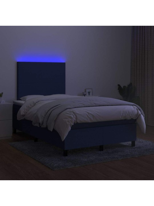 Box spring postel s matrací a led modrá 120x190 cm textil
