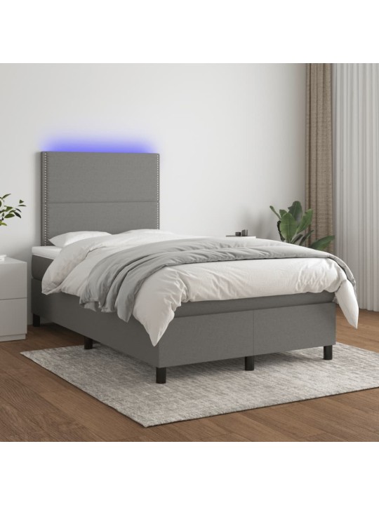 Box spring postel s matrací a LED tmavě šedá 120x190 cm textil
