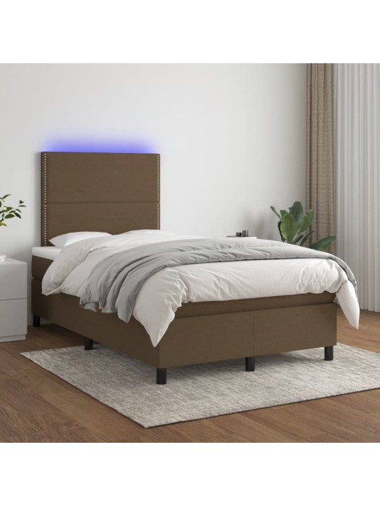 Box spring postel s matrací a led tmavě hnědá 120x190 cm textil