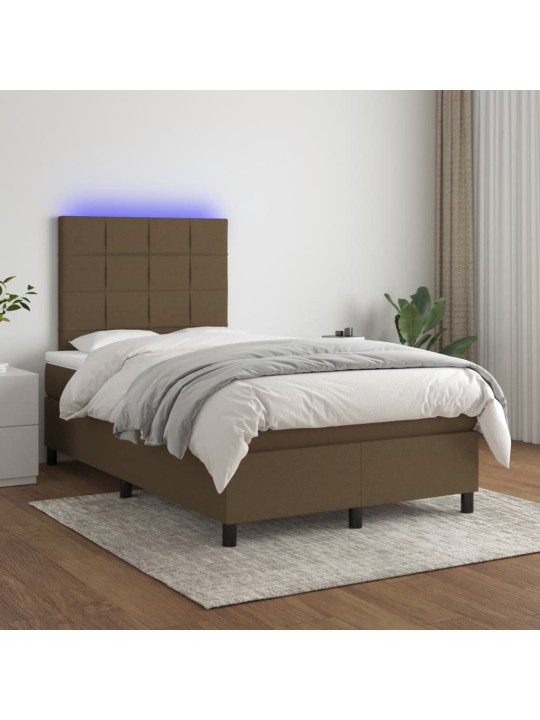 Box spring postel s matrací a led tmavě hnědá 120x190 cm textil