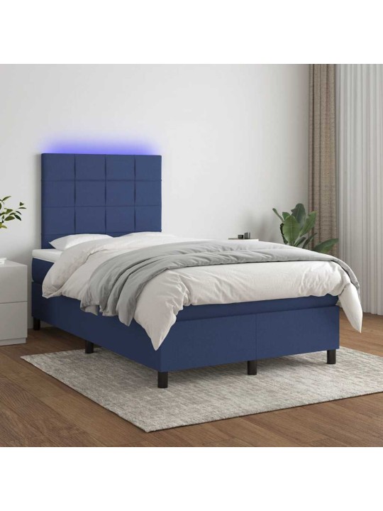 Box spring postel s matrací a led modrá 120x190 cm textil