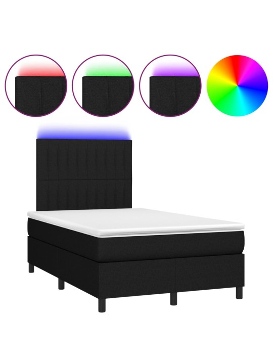 Box spring postel s matrací a LED černá 120x190 cm textil