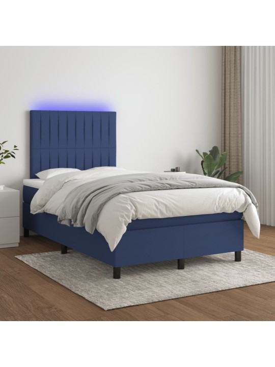 Box spring postel s matrací a led modrá 120x190 cm textil