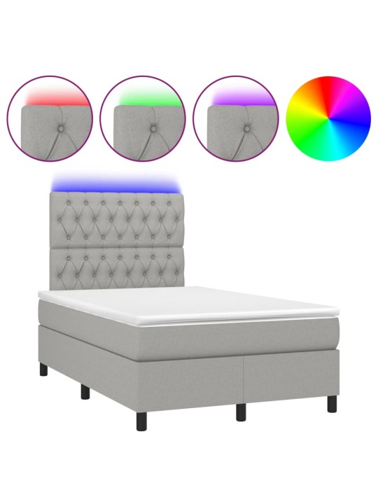Box spring postel s matrací a LED světle šedá 120x190 cm textil