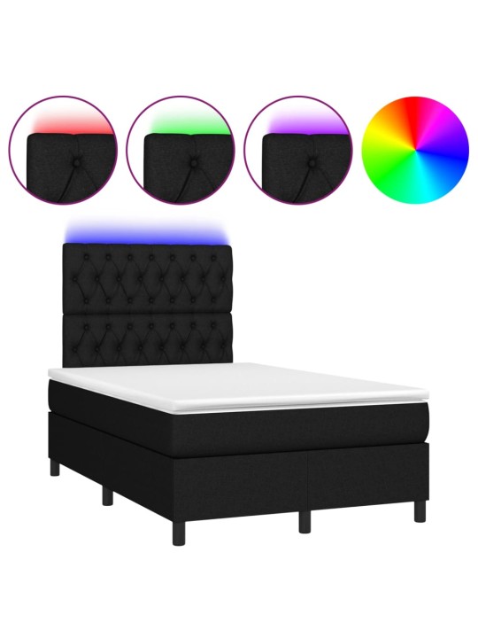 Box spring postel s matrací a LED černá 120x190 cm textil