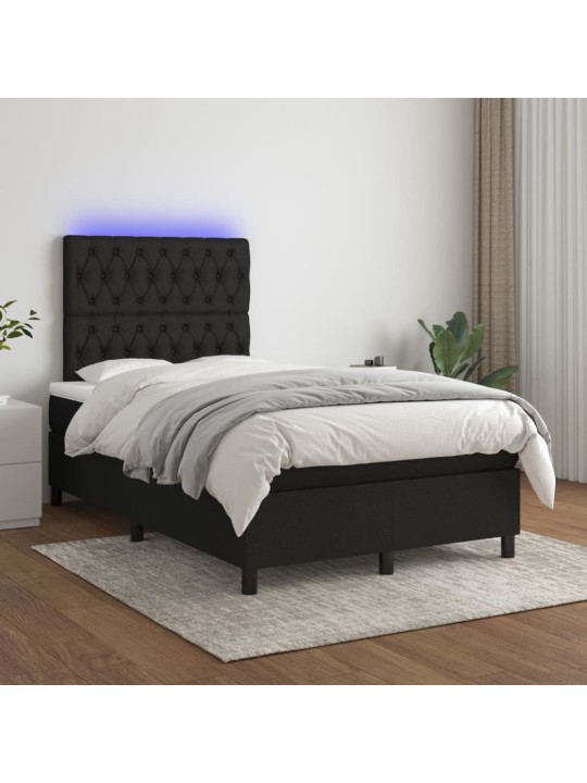 Box spring postel s matrací a LED černá 120x190 cm textil