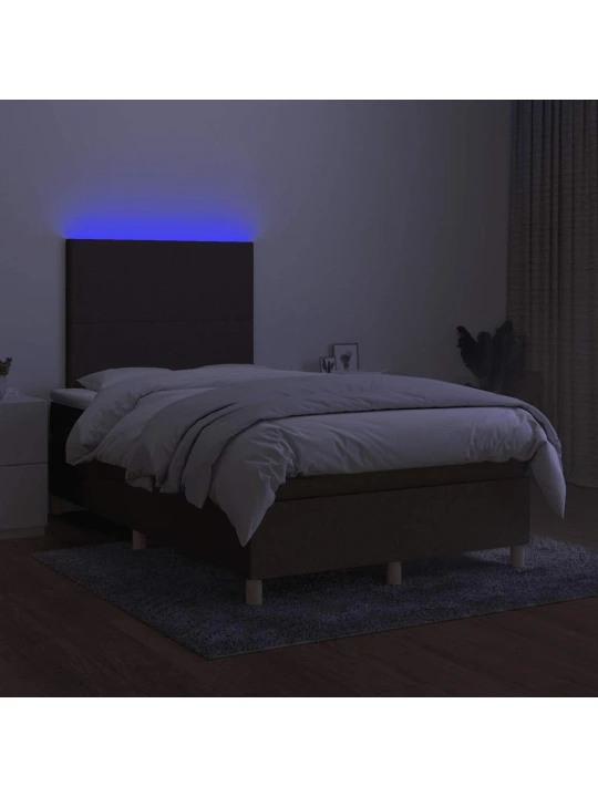 Box spring postel s matrací a led tmavě hnědá 120x190 cm textil