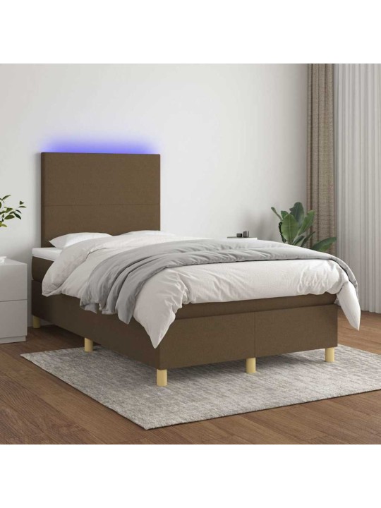Box spring postel s matrací a led tmavě hnědá 120x190 cm textil