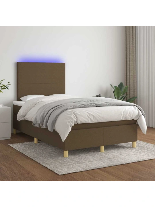 Box spring postel s matrací a led tmavě hnědá 120x190 cm textil