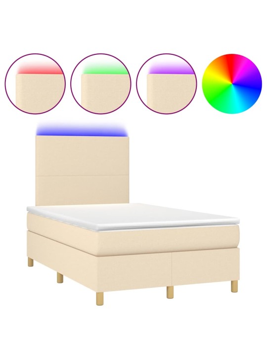 Box spring postel s matrací a led krémová 120x190 cm textil