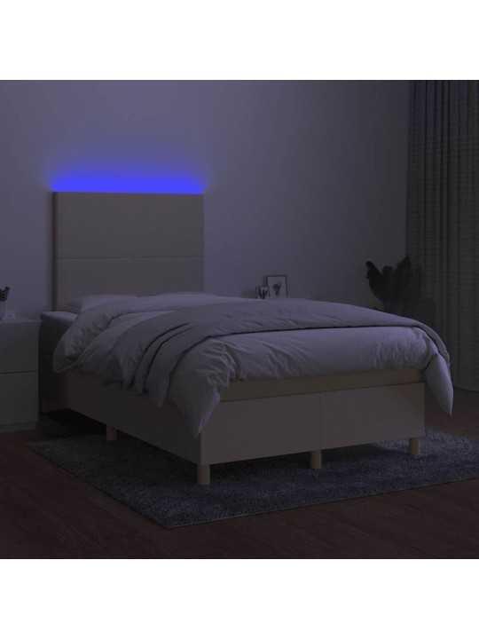 Box spring postel s matrací a led krémová 120x190 cm textil