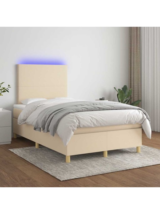 Box spring postel s matrací a led krémová 120x190 cm textil