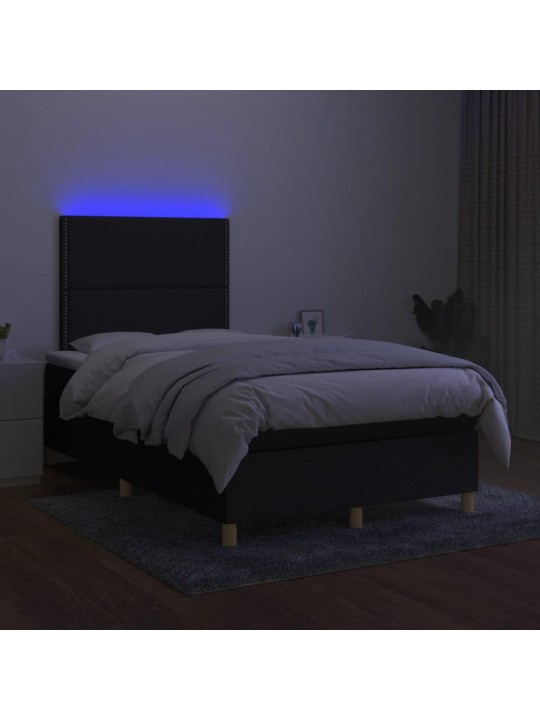 Box spring postel s matrací a LED černá 120x190 cm textil