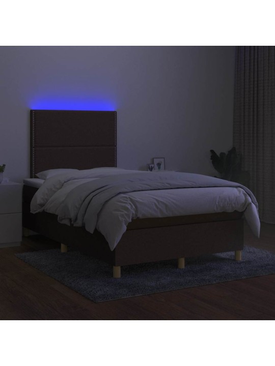 Box spring postel s matrací a led tmavě hnědá 120x190 cm textil