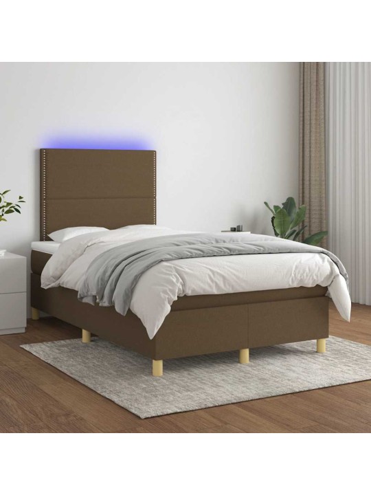 Box spring postel s matrací a led tmavě hnědá 120x190 cm textil