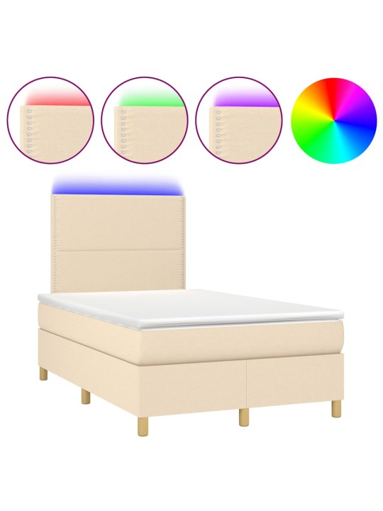 Box spring postel s matrací a led krémová 120x190 cm textil