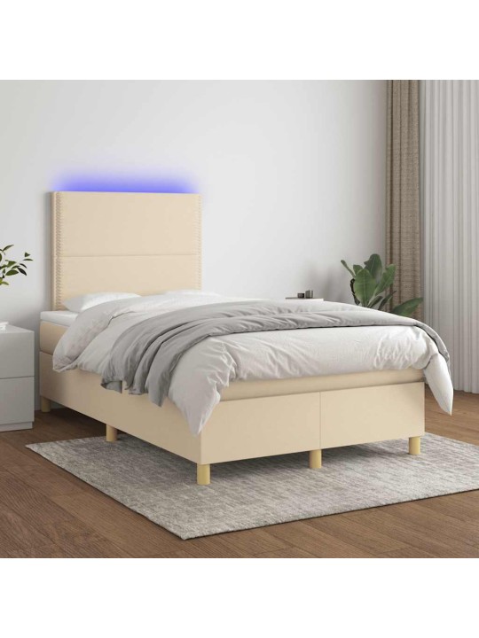 Box spring postel s matrací a led krémová 120x190 cm textil