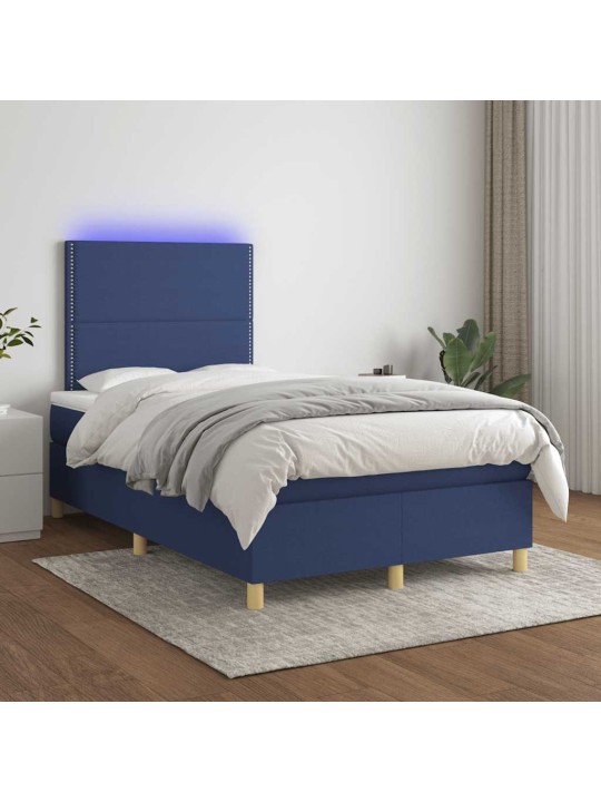 Box spring postel s matrací a led modrá 120x190 cm textil
