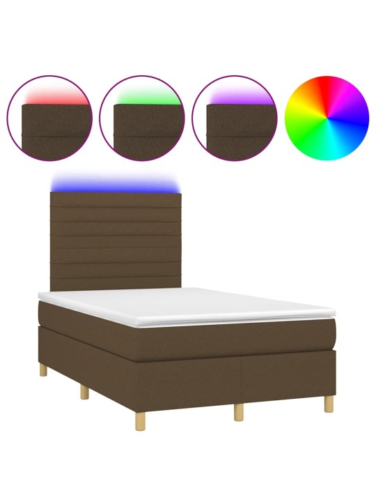 Box spring postel s matrací a led tmavě hnědá 120x190 cm textil