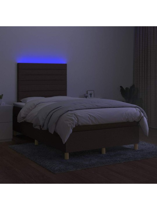 Box spring postel s matrací a led tmavě hnědá 120x190 cm textil