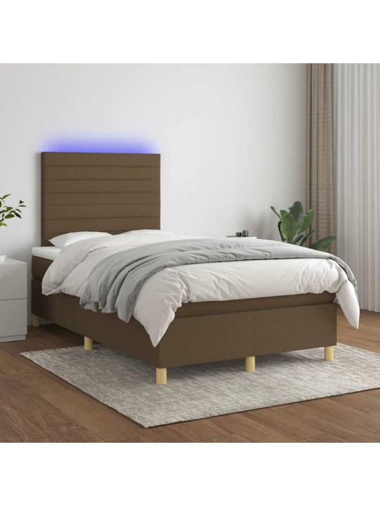 Box spring postel s matrací a led tmavě hnědá 120x190 cm textil