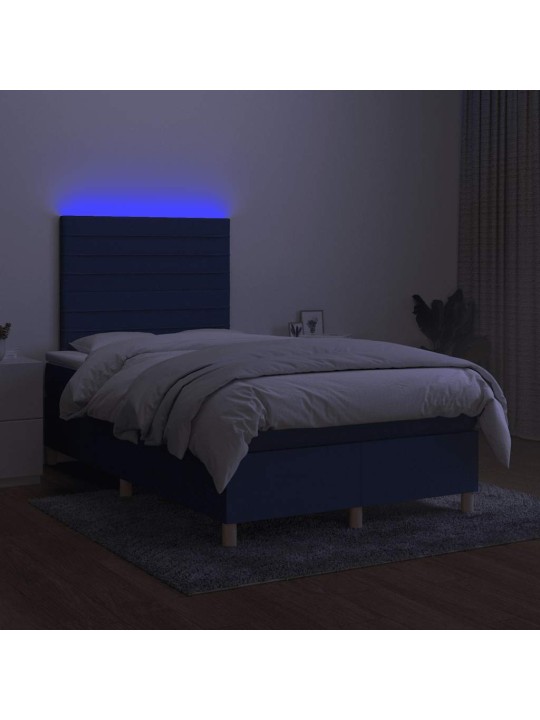 Box spring postel s matrací a led modrá 120x190 cm textil