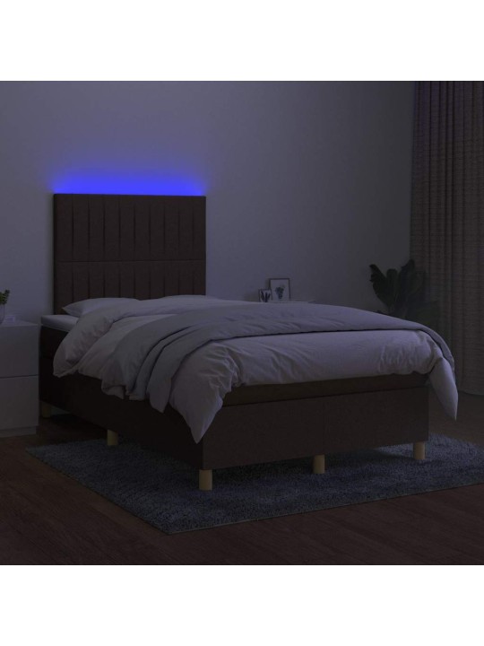 Box spring postel s matrací a led tmavě hnědá 120x190 cm textil