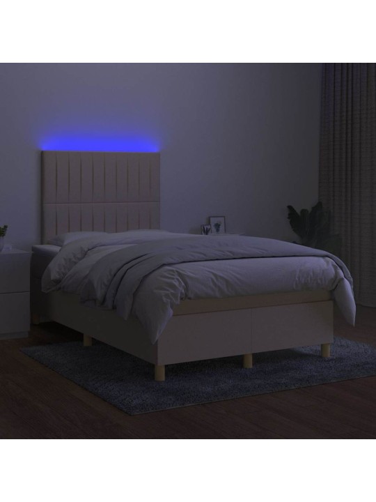 Box spring postel s matrací a led krémová 120x190 cm textil