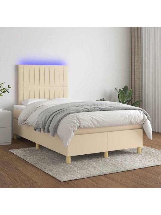 Box spring postel s matrací a led krémová 120x190 cm textil