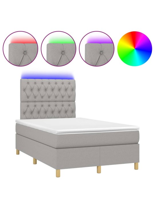 Box spring postel s matrací a LED světle šedá 120x190 cm textil