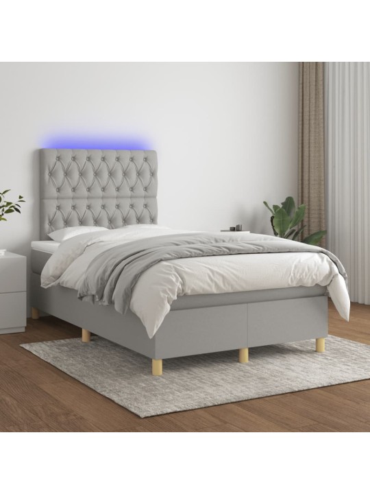 Box spring postel s matrací a LED světle šedá 120x190 cm textil