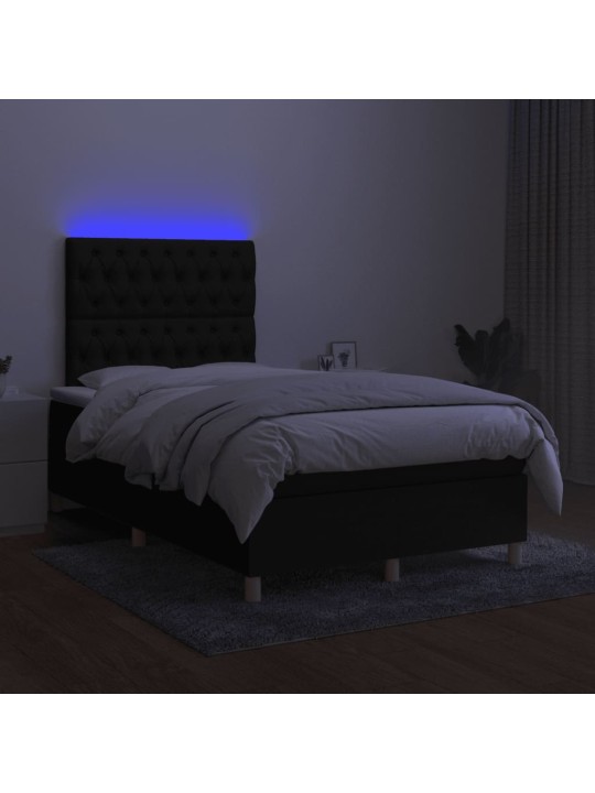 Box spring postel s matrací a LED černá 120x190 cm textil