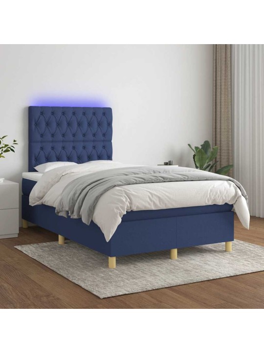Box spring postel s matrací a led modrá 120x190 cm textil